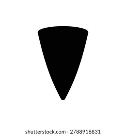 Nuclear warhead cone tip icon, vector illustration. Black filled nuclear warhead cone tip icon isolated on a white background, representing strategic technology and defense-related concepts in a clean vector style.