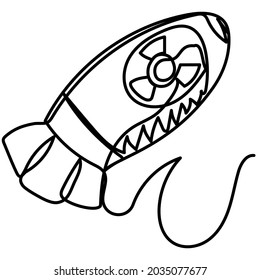 Ojiva nuclear en una línea sobre un fondo blanco. Gran bomba en estilo vector lineal. Símbolo gráfico de amenaza de guerra nuclear.