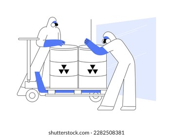 Nuclear waste abstract concept vector illustration. Group of workers in protective suit dealing with radioactive waste disposal, ecology industry, toxic rubbish management abstract metaphor.