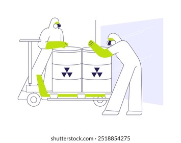 Nuclear waste abstract concept vector illustration. Group of workers in protective suit dealing with radioactive waste disposal, ecology industry, toxic rubbish management abstract metaphor.