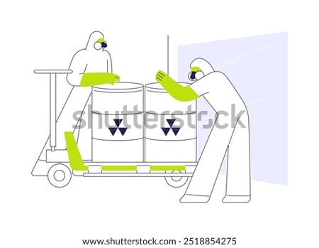 Nuclear waste abstract concept vector illustration. Group of workers in protective suit dealing with radioactive waste disposal, ecology industry, toxic rubbish management abstract metaphor.