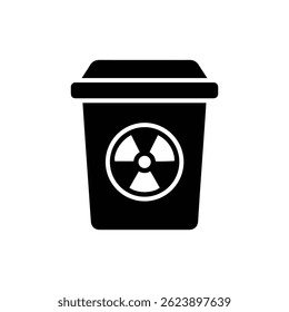 Ícone da lixeira nuclear com símbolo de radiação em silhueta preta cheia