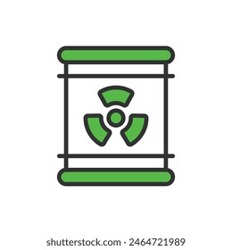 Nuclear waste, in line design, green. Nuclear, Waste, Radioactive, Hazardous, Disposal, Energy, Safety, on white background vector. Nuclear waste editable stroke icon.