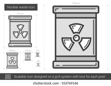 Nuclear waste vector line icon isolated on white background. Nuclear waste line icon for infographic, website or app. Scalable icon designed on a grid system.