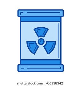 Ícone da linha do vetor de lixo nuclear isolado no fundo branco. Ícone da linha de resíduos nucleares para infográfico, site ou aplicativo. Ícone azul projetado em um sistema de grade.
