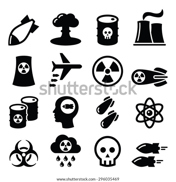 Nuclear
weapon, nuclear factory, war, bombs icons set
