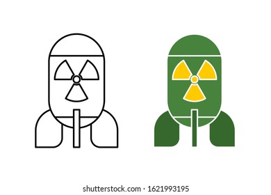 Nuclear weapon icons. Flat style illustration. Isolated on white background. 