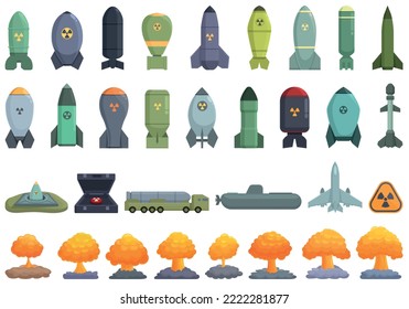 Nuclear Weapon Icons Set Cartoon Vector. Military Ship. Army Weapon