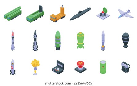 Nuclear Weapon Icons Set Isometric Vector. Military Nuclear. Ship Army