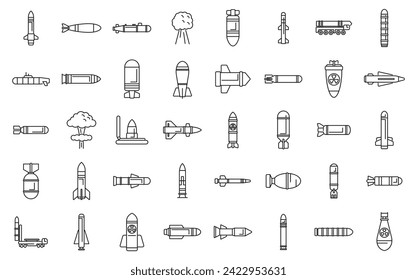 Nuclear weapon icons set outline vector. Military gun army. Atomic bomb