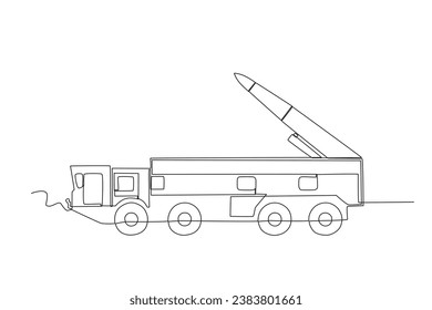 Un arma nuclear en un lanzador móvil. Dibujo de una sola línea de armas nucleares