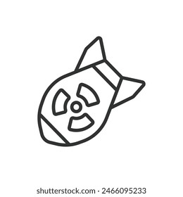 Nuclear weapons, in line design. Nuclear, Weapons, Bomb, Missile, Explosion, Warhead, Atomic on white background vector. Nuclear weapons editable stroke icon.