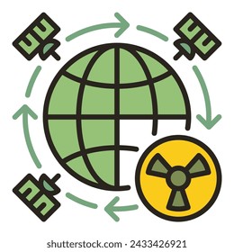 Armas nucleares en el espacio y satélites concepto de vector icono de color o elemento de diseño