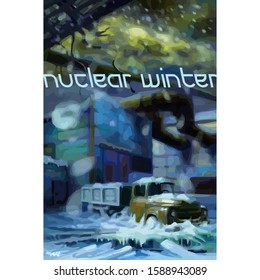 Nuclear winter vector picture, vector template for design t-shirts, graphics.
