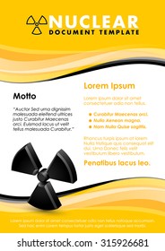 Nuclear yellow and black document template with radiation sign