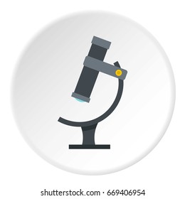 Nucleus and orbiting electrons icon in flat circle isolated on white vector illustration for web