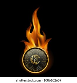 Nucleus Vision Cryptocurrency Coin On Fire Background