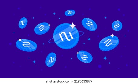 NuCypher (NU) coins falling from the sky. NU cryptocurrency concept banner background.