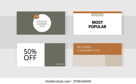 Nude coffee shades. Set of editable horizontal photo collage banners. Minimalism instagram templates for social media posting and online advertising. Trend vector illustration.