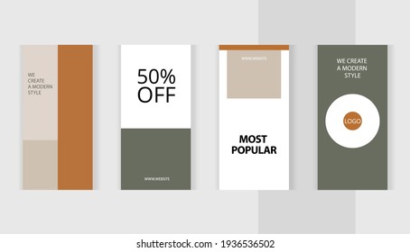Nudelkaffee-Schattierungen. Set bearbeitbarer vertikaler Fotocollage-Banner. Minimalismus-Vorlagen für Social Media-Posting und Online-Werbung. Trend-Vektorgrafik.