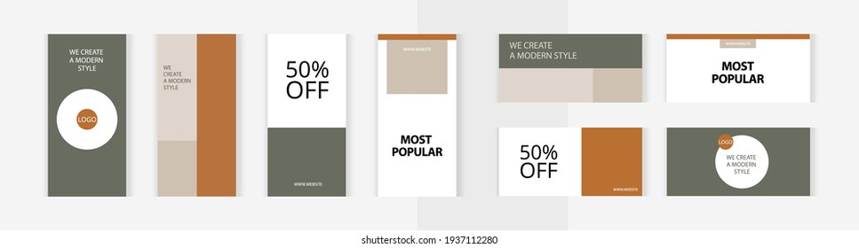 Tonos de café desnudos. Conjunto de banners editables de collage de fotos verticales y horizontales. Plantillas de minimalismo para publicaciones en redes sociales y publicidad en línea. 