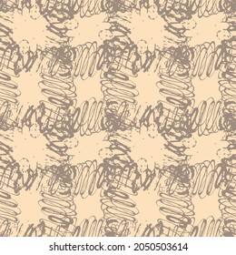 Nude Color Vector Plaid Seamless Pattern Pastel Background. Brown and Beige Minimal Trendy Colors. Check Brush Hand Painted elements of Design