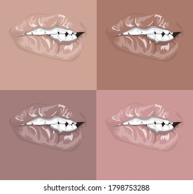 Nude colors lips set.Vector illustration.