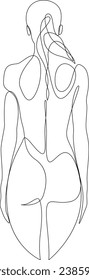 Nude female back continuous one line drawing. Naked woman standing back isolated on white background. Vector illustration.