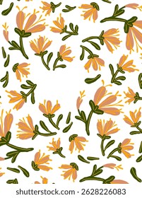 Nackte Blumen und Blätter Muster auf weißem Hintergrund, Illustrationen Vektor, Ästhetik für Tapete, Wanddekoration, Vorlagen Abdeckungen, Kunstdrucke. Ästhetik