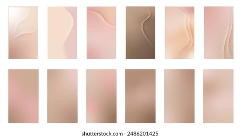 Nude gradient. Pastel nude background set, modern gradient vector design. Trendy screen