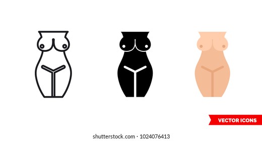 Nude icon of 3 types: color, black and white, outline. Isolated vector sign symbol.