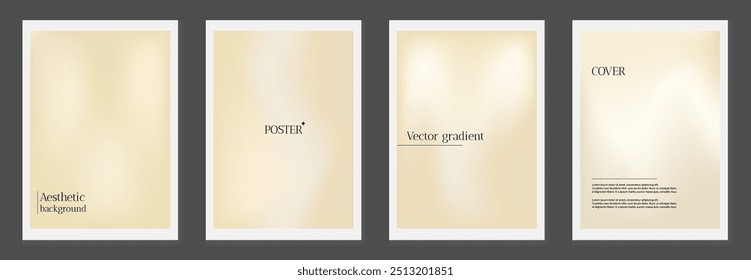Cartaz de marfim nu com fundo gradiente. Branco e neutro bege bg set. Padrão de gradação de certificado quente para banner promocional. Gráfico vertical de chocolate macio. Delicado abstrato liso blurry livro capa