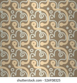 Nude light beige geometric seamless pattern background in doodle style. Colorful, contrast design for fabric, game, wallpaper or other purpose. Knotty medley repeatable backdrop. Classic tracery.
