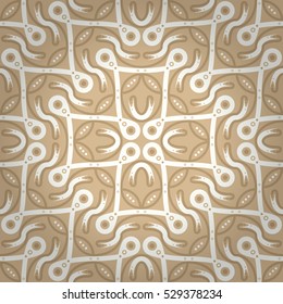 Nude light beige geometric seamless pattern background in alien style. Bright, graphic design for curtain, ads, banner or other purpose. Compound puzzle repeatable backdrop. Modern tracery.