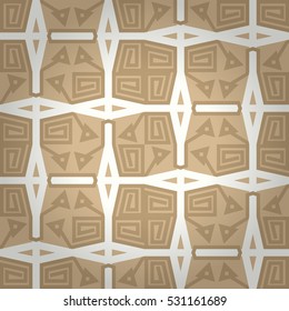 Nude light beige geometric seamless pattern background in egyptian style. Actual design. Clean mosaic repeatable backdrop. Shining, symmetric design for fabric, web, carpet or other purpose.