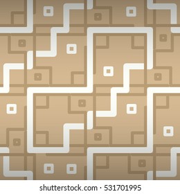 Nude light beige geometric seamless pattern background in maze style. Complicated mosaic repeatable backdrop. Vivid, contrast design for textile, banner, web or other purpose. Modern tracery.