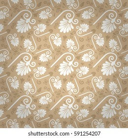 Nude light beige geometric seamless pattern in curly floral style. Contemporary design.