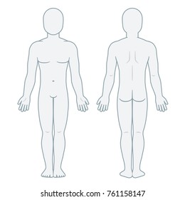 Nude male body front and back view. Blank man body template for medical infographic. Isolated vector illustration.