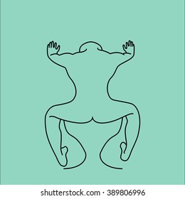 Nude man sitting with his back to us