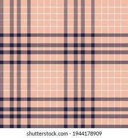 Nude, navy and white simple plaid. Seamless vector check pattern. Clean and modern design suitable for fashion or interiors