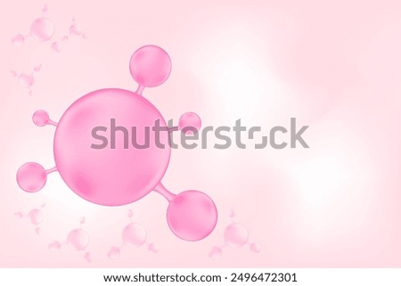 Nude pink 3D beauty background with molecule of hyaluronic acid or collagen ball, vector bio abstract scientific icon. Great for cosmetology advertisement. Beauty science skin care molecular concept