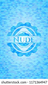 Nude sky blue emblem with triangle mosaic background