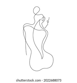 Nude woman face abstract silhouette, continuous line drawing, small tattoo, print for clothes and logo design, emblem or logo design, isolated vector illustration.