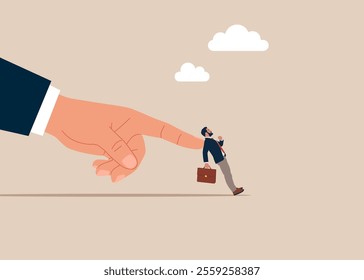 Nudge. Businessman finger nudge employee. Effective way for personal improvement. Flat vector illustration