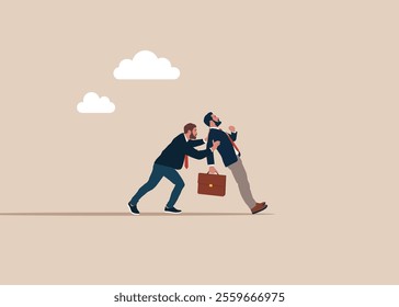 Nudge. Businessman finger nudge partner. Effective way for personal improvement. Flat vector illustration