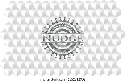 Nudge realistic grey emblem with cube white background