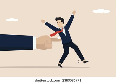 Nudge theory in business, guidance to make decisions or improve behavior, effective way for personal improvement concept, boss nudging employee entrepreneur. Illustration of a successful businessman.