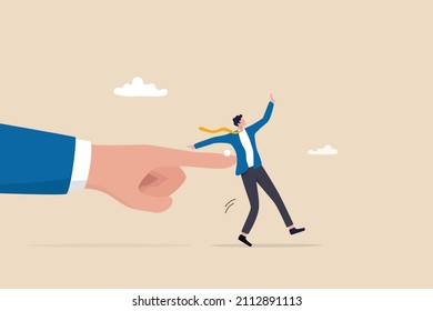 Nudge theory, reminder or guidance to encourage people to make decision or improve behavior, effective way for personal improvement concept, boss finger nudge businessman employee.