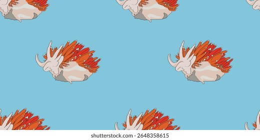 Nudibranchs isolated on pink yellow and blue background. Vector illustration. Sea animals, underwater  wild life. Childish clothes design.