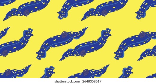 Nudibranchs isolated on pink yellow and blue background. Vector illustration. Sea animals, underwater  wild life. Childish clothes design.